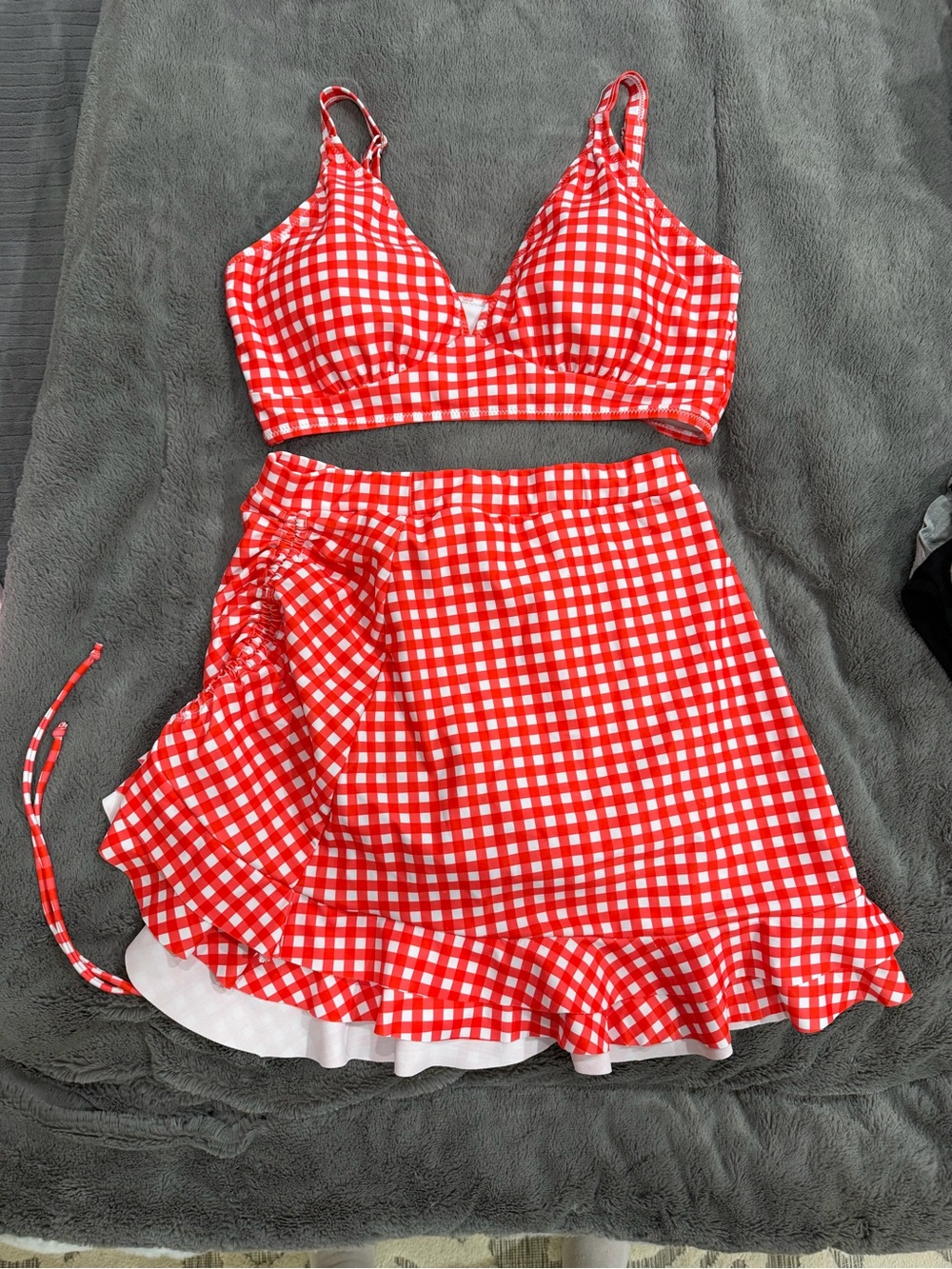Red Gingham Ruffle Skirt - Women